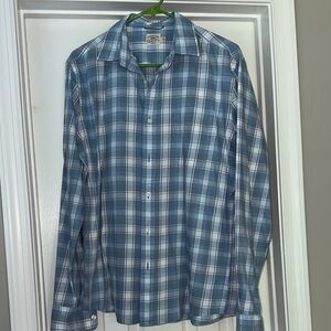 Faherty Blue and White Plaid Casual Button-Down Shirt Long Sleeve